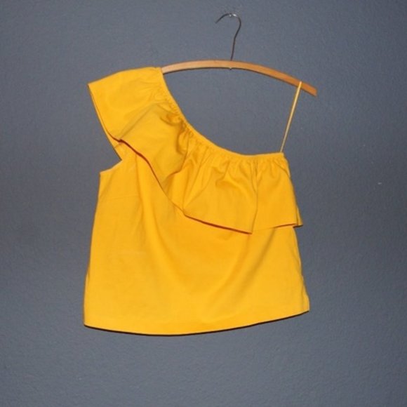 J.CREW Yellow Structured Ruffle One-Shoulder Top M - Picture 4 of 8